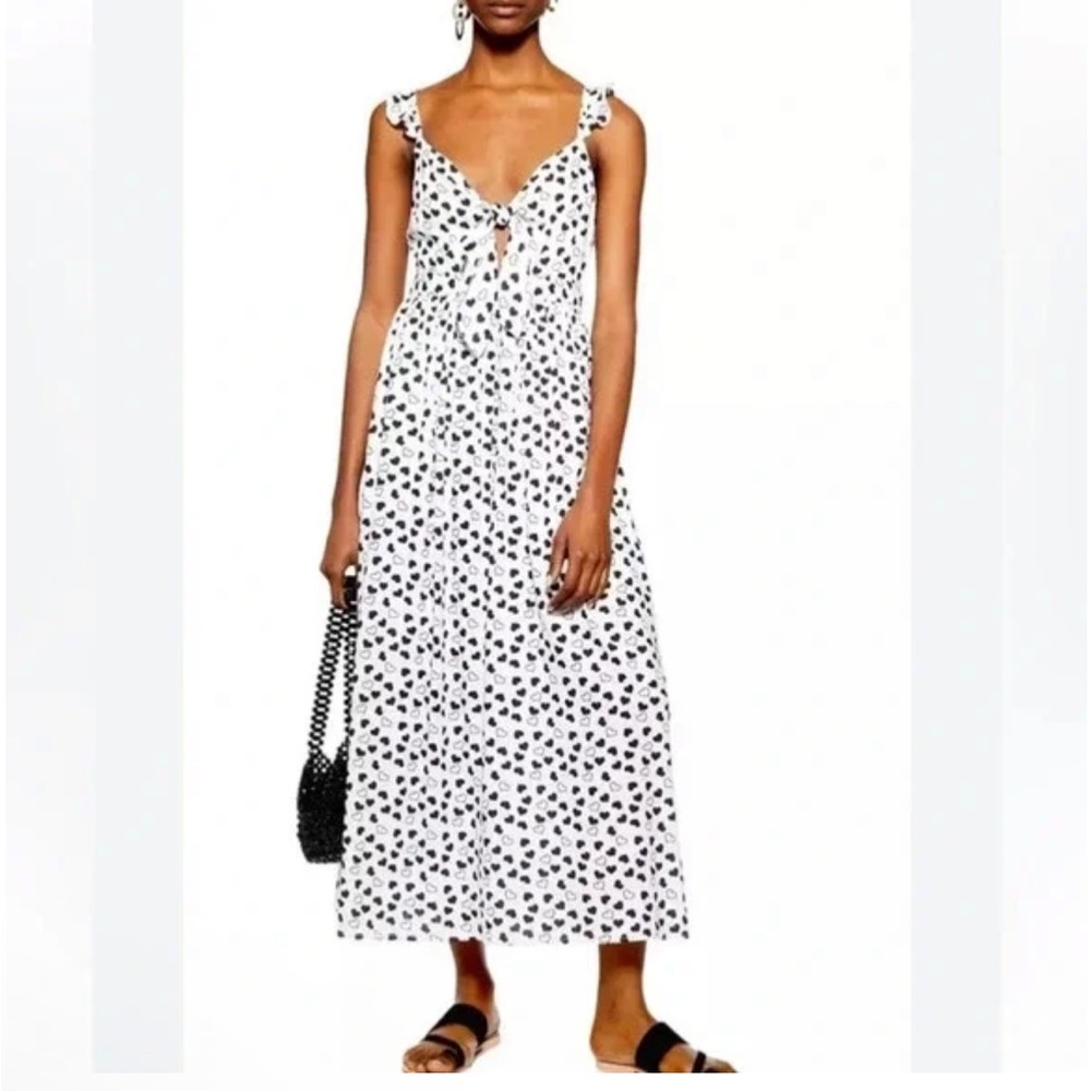 Topshop Heart knot Maxi Dress. Black and White Heart Print Patterned Maxi Dress